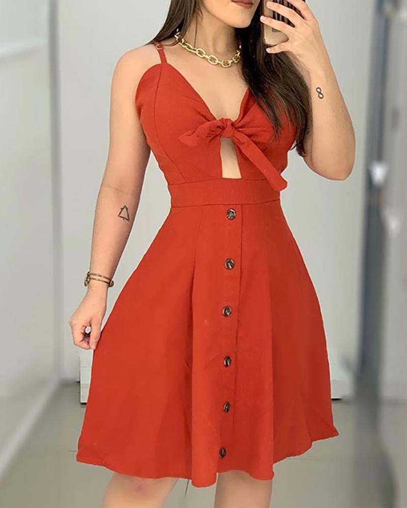 

Tie Front Cutout Button Design Dress, Orange