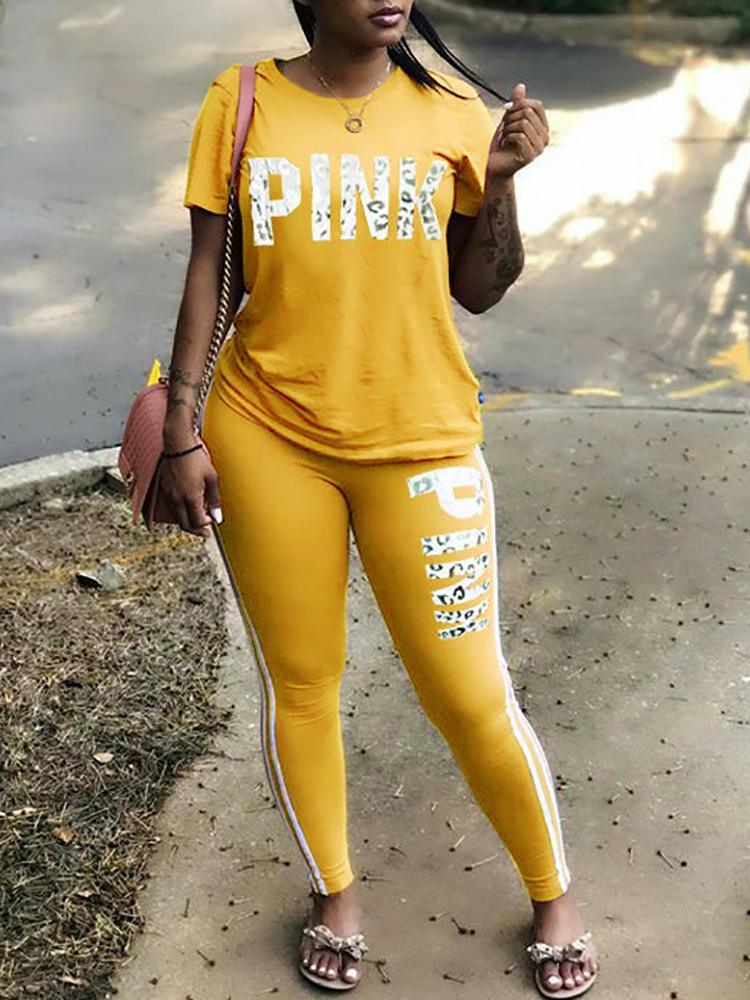 

Fashion Striped Letter Print T-shirt & Pants Set