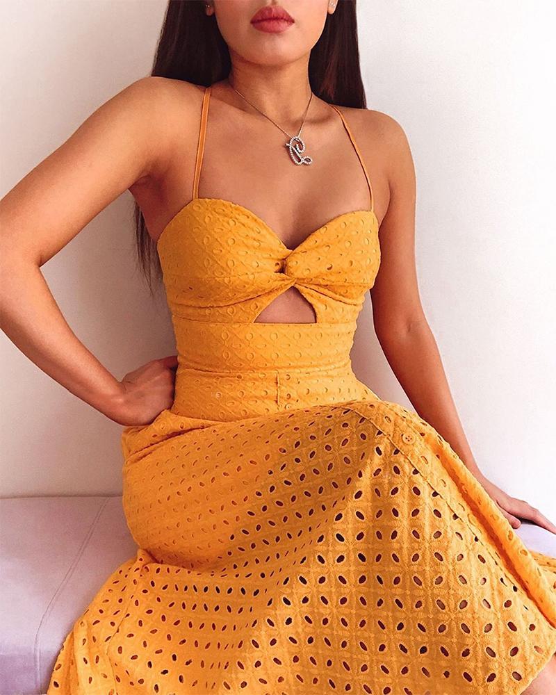 

Broderie Anglaise Lace Midi Cami Dress, Yellow