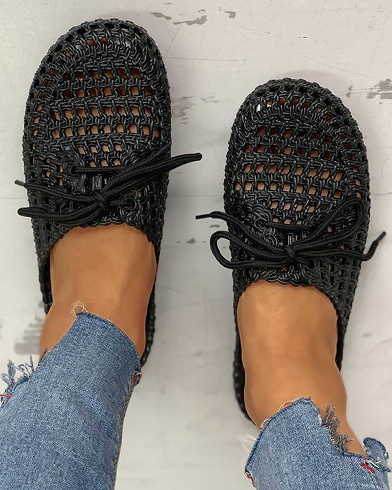 

Hollow Out Lace-Up Closed Toe Slipper, Black
