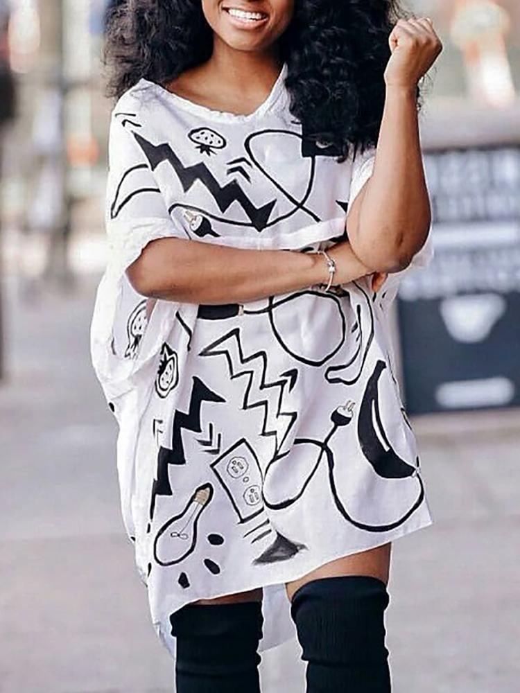 

Abstract Print Short Sleeve Loose Casual Dress