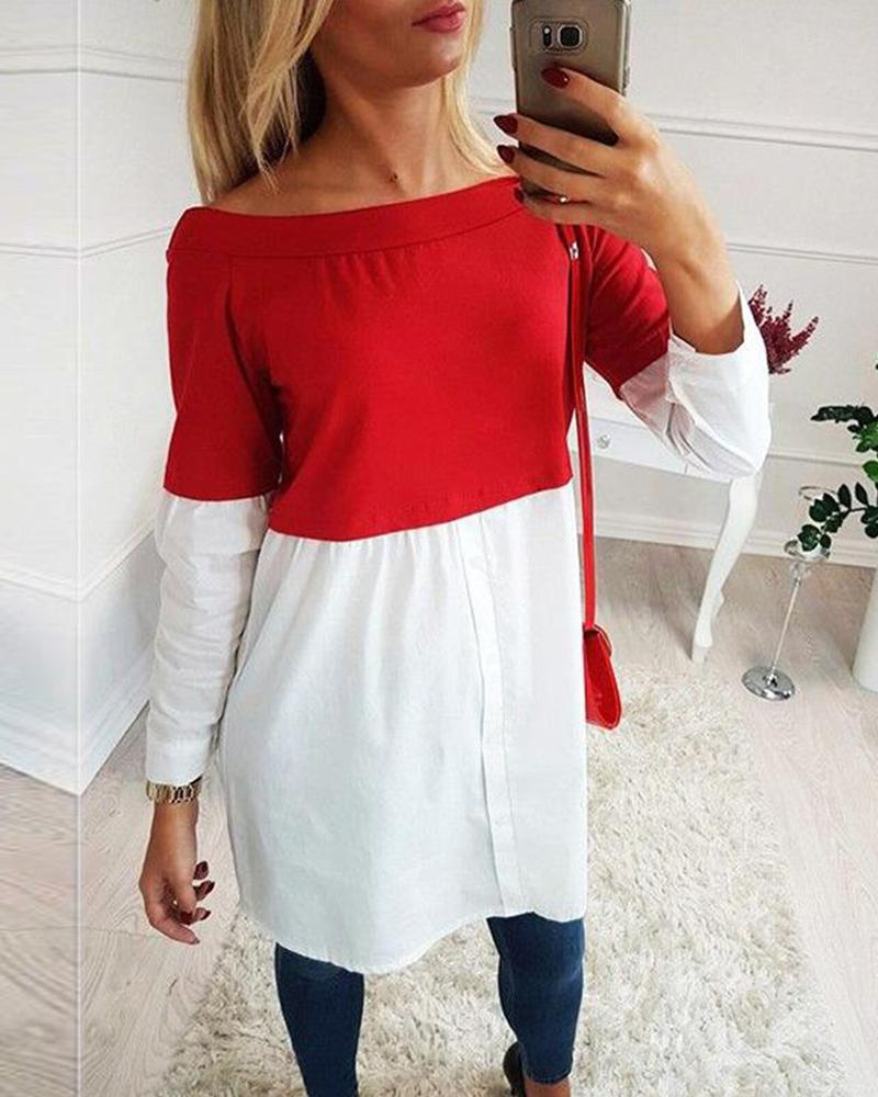 

Two Color Off Shoulder Tunic Top