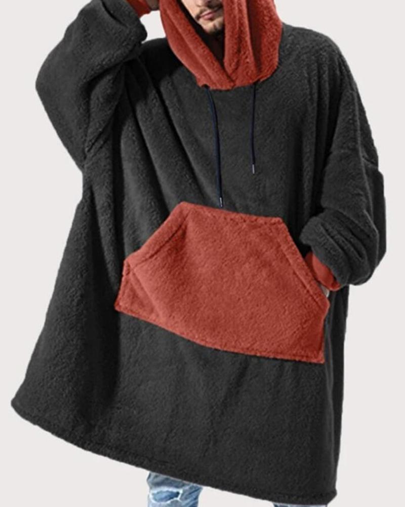 

Colorblock Long Sleeve Hoodies Sweatshirt, Black
