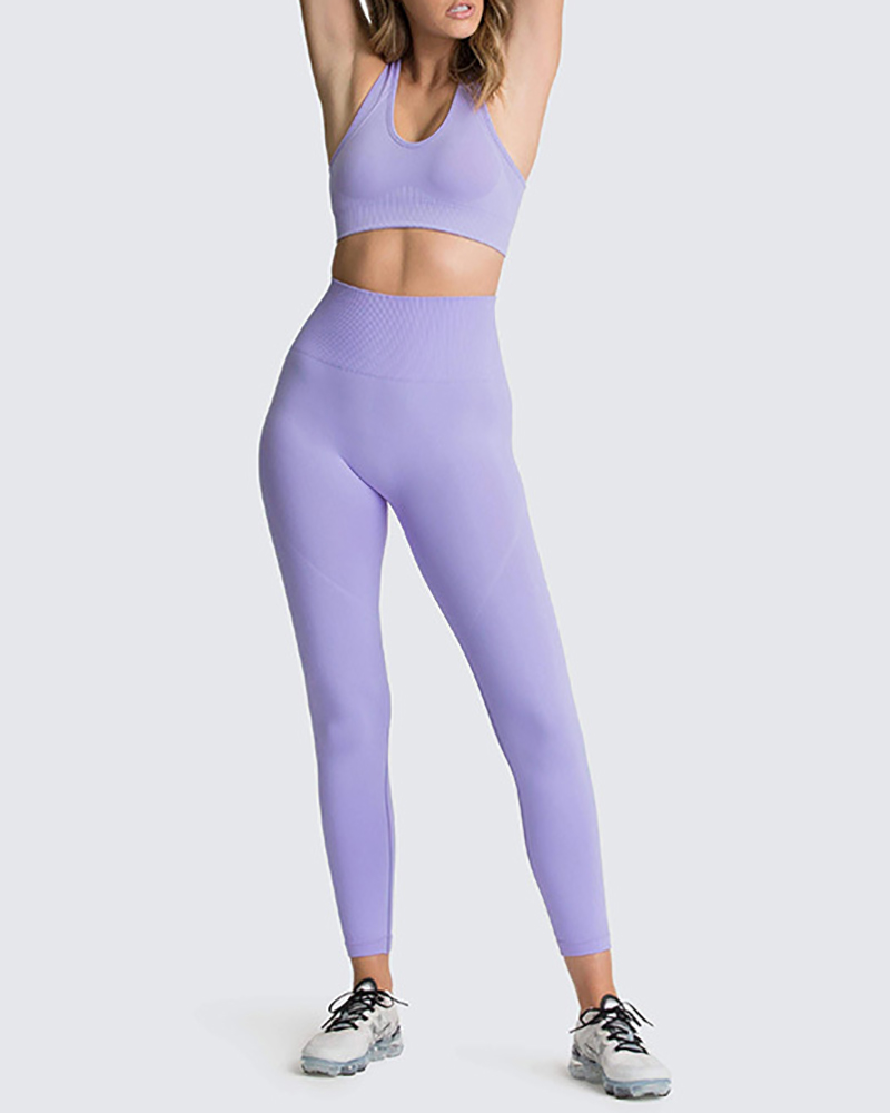 

Fitness Yoga Crop Top and High Waisted Legging Set, Light blue