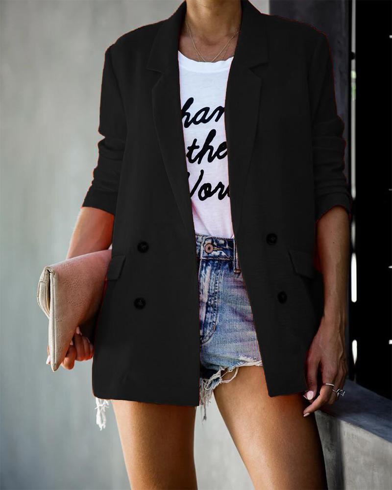 

Notched Collar Double-breasted Blazer, Black