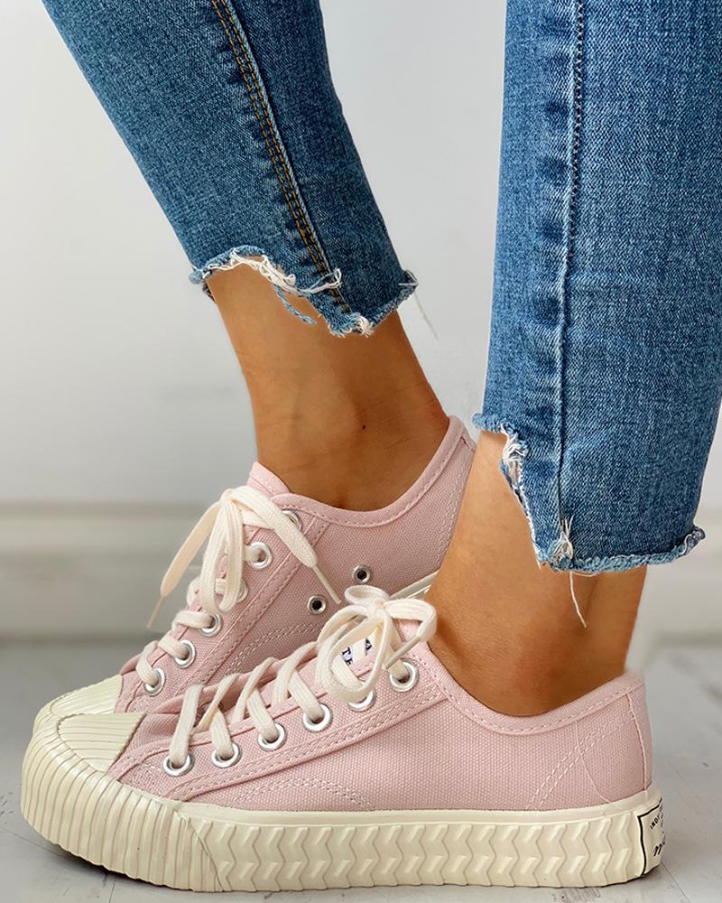 

Colorblock Casual Lace-Up Sneakers, Pink