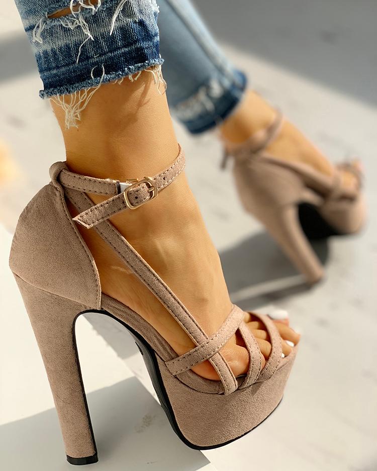 

Crisscross Ankle Strap Platform Sandals, Apricot