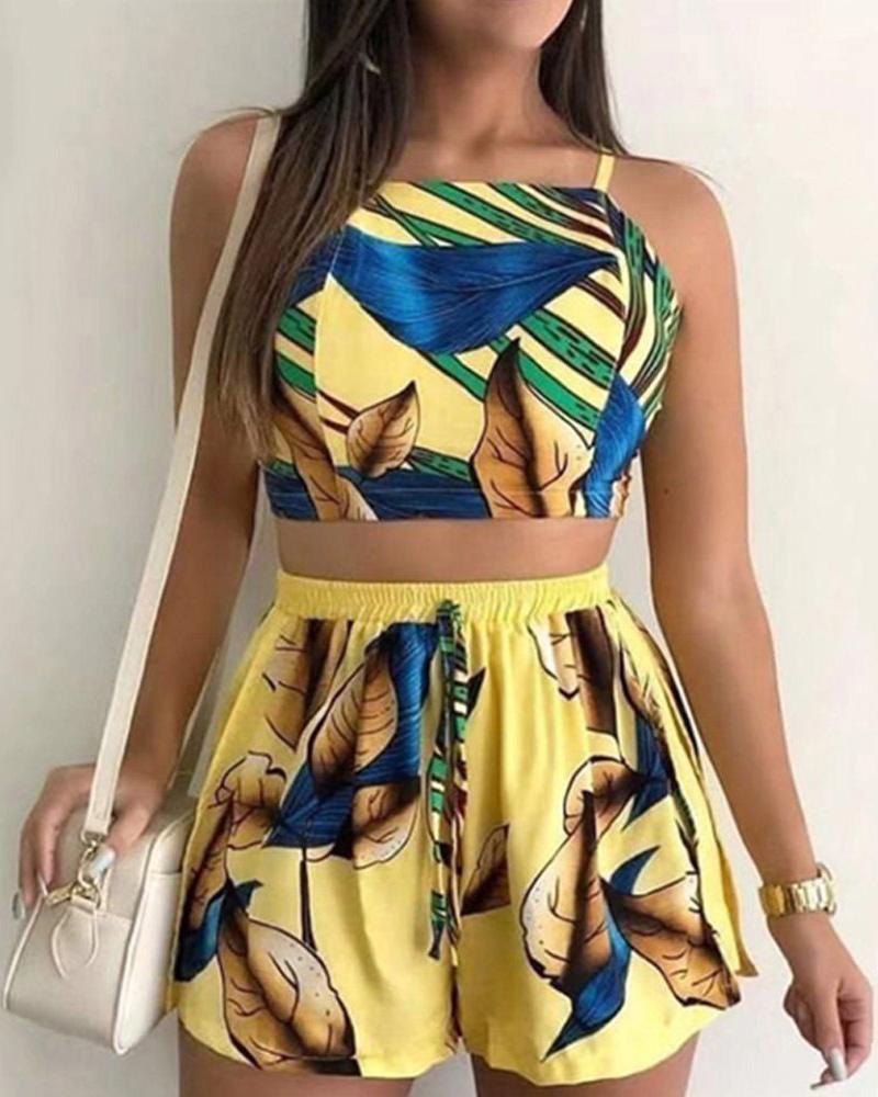 

Botanical Printed Cami Top & Short, Yellow