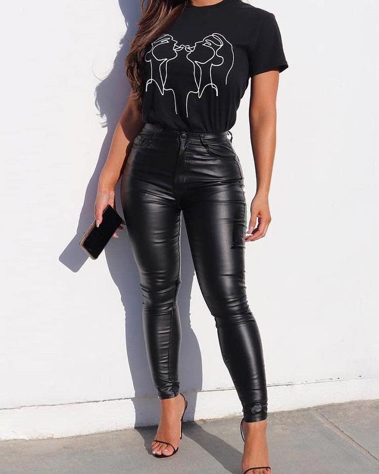 

High Waist Pocket PU Pants, Black