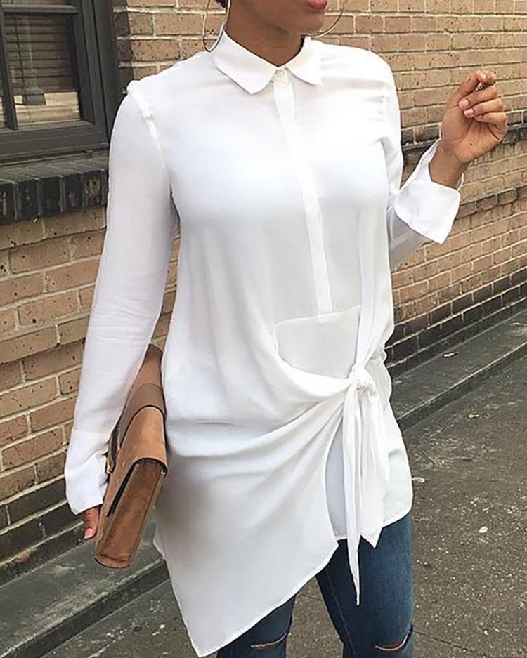

Stylish Bowtie Tied Asymmetrical Women's Blouse, White
