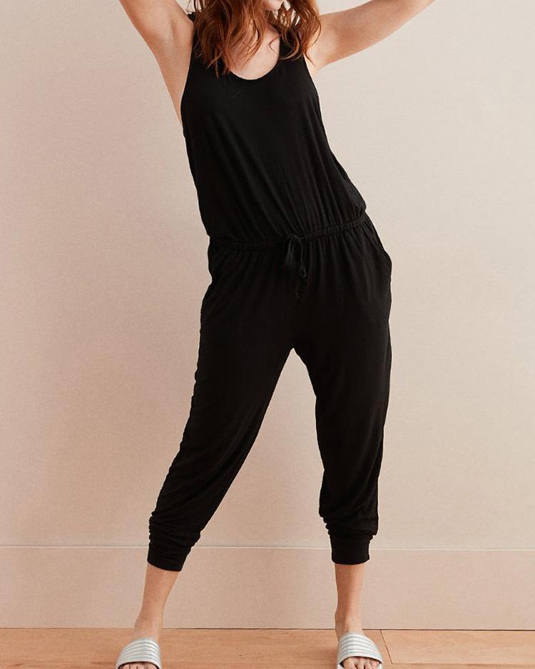 

Round Neck Casual Vest Jumpsuit, Black