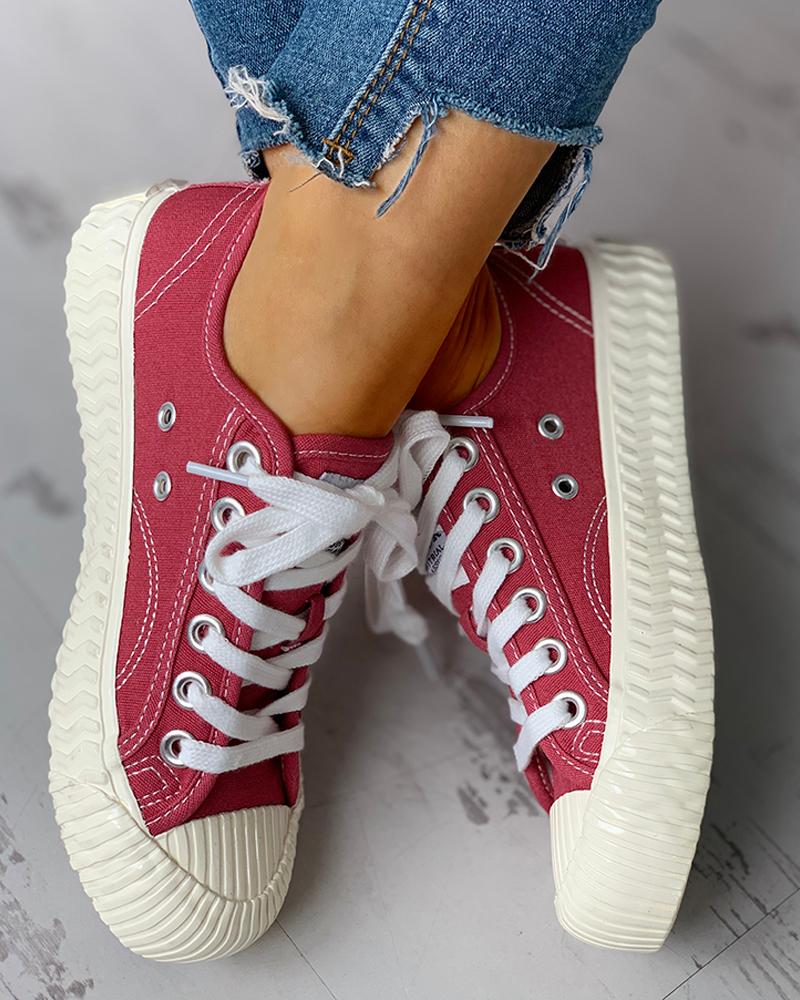 

Colorblock Casual Lace-Up Sneakers, Red