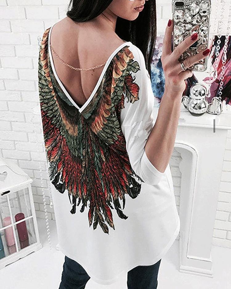 

Sexy Print Chains Embellished Loose T-shirt