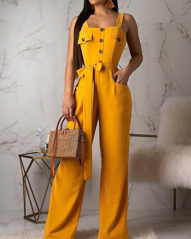 

Button Detail Wide Leg Suspender Jumpsuits