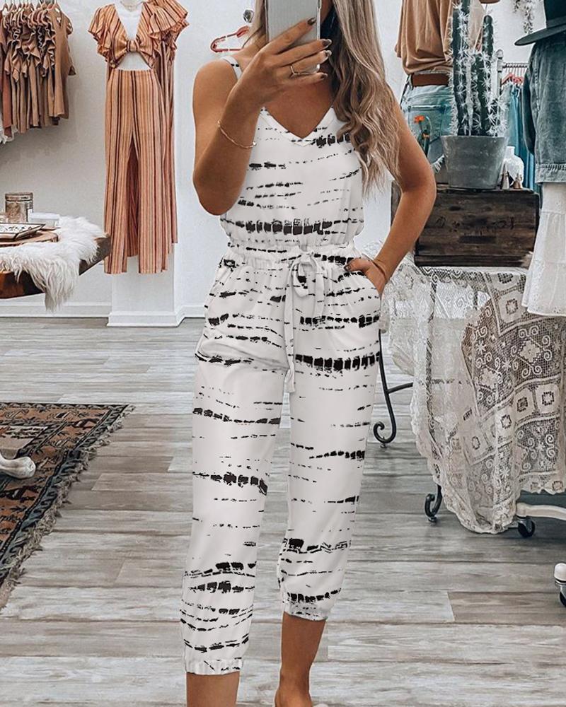 

Tie Dye Print Spaghetti Strap Jumpsuit, White