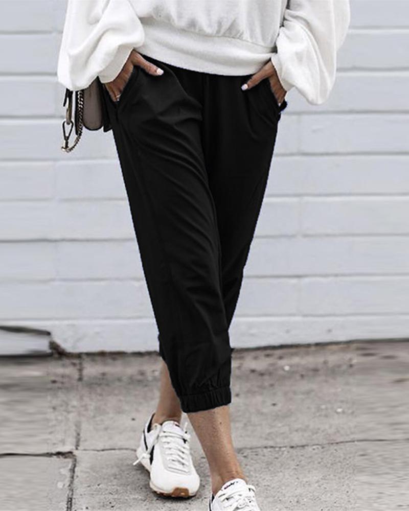 

Waistband Cuffed Pants, Black