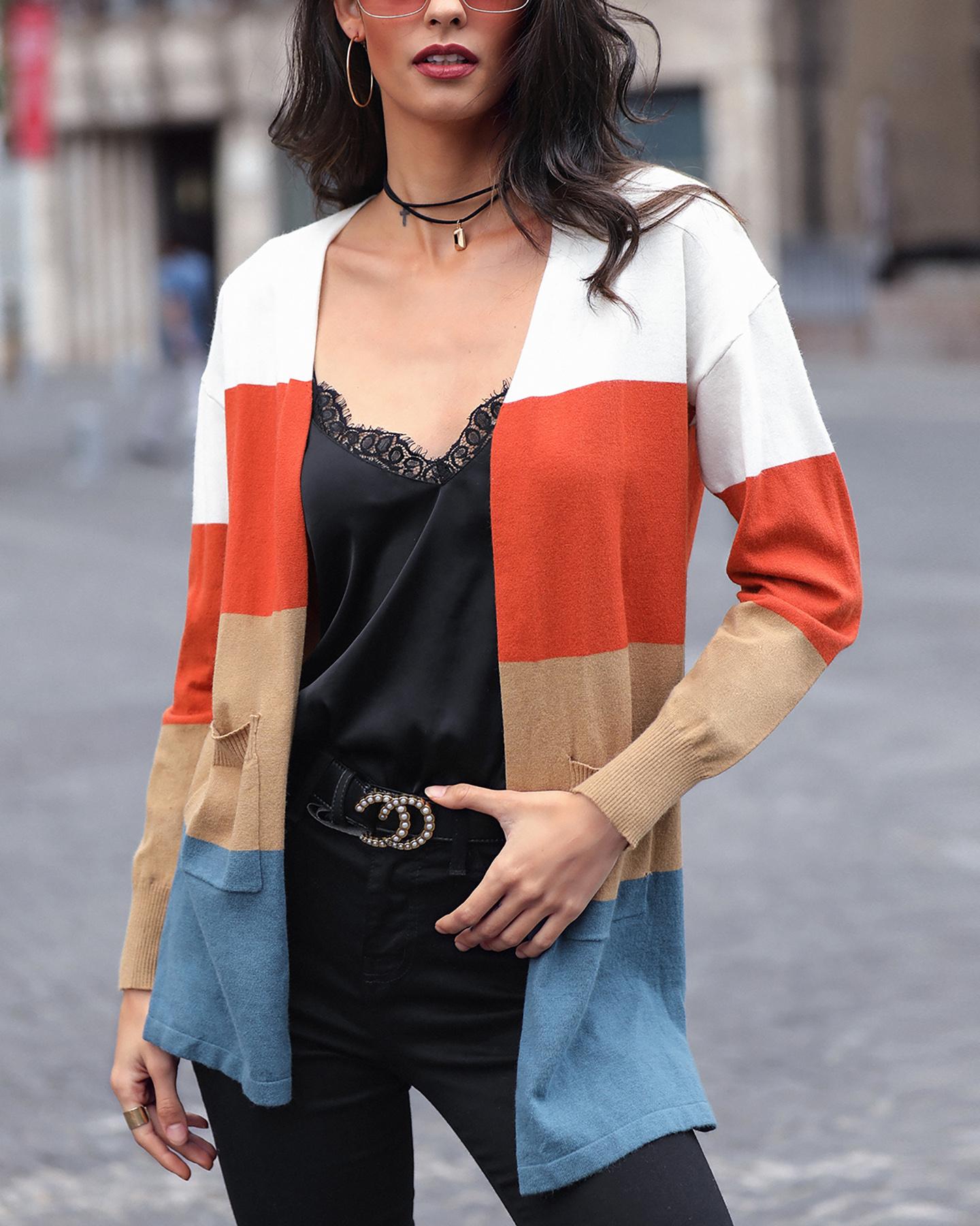 

Colorblock Long Sleeve Casual Coat, Multicolor