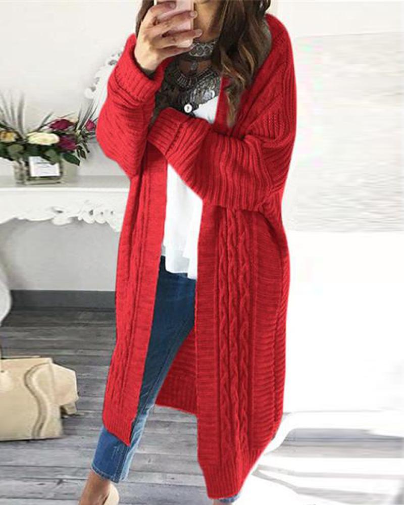 

Solid Oversized Casual Knitted Cardigan, Red