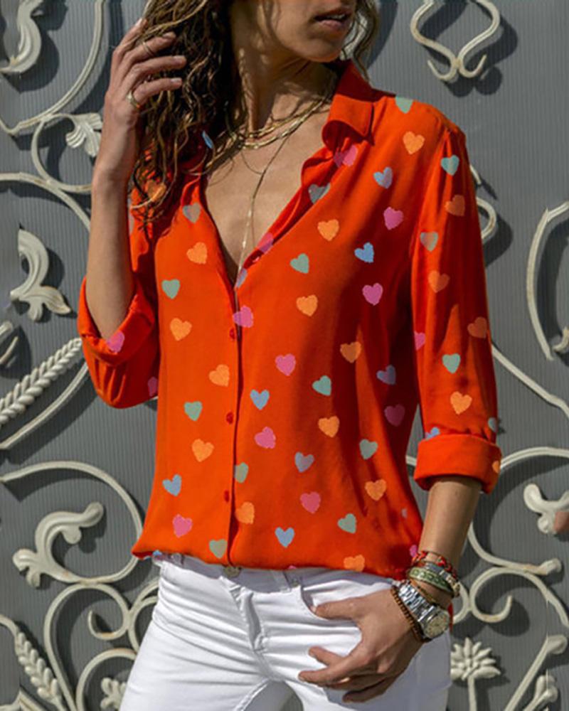 

Love Print Long Sleeve Shirt, Orange