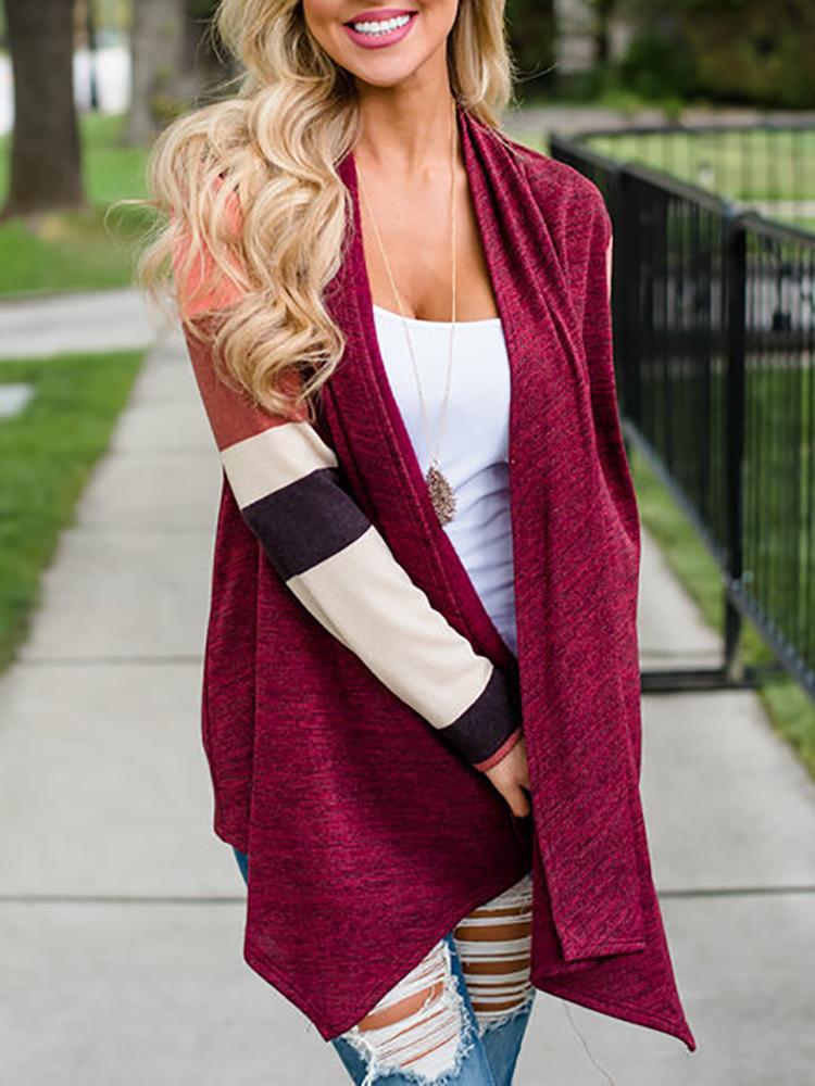 

Contrast Color Open Front Irregular Coat, Wine red