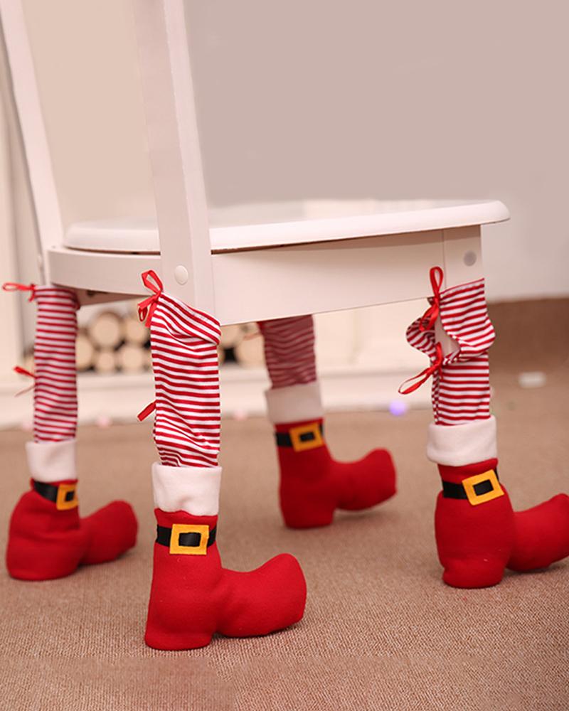 

4PCS Christmas Striped Shoes Pattern Chair Leg Cover, Red