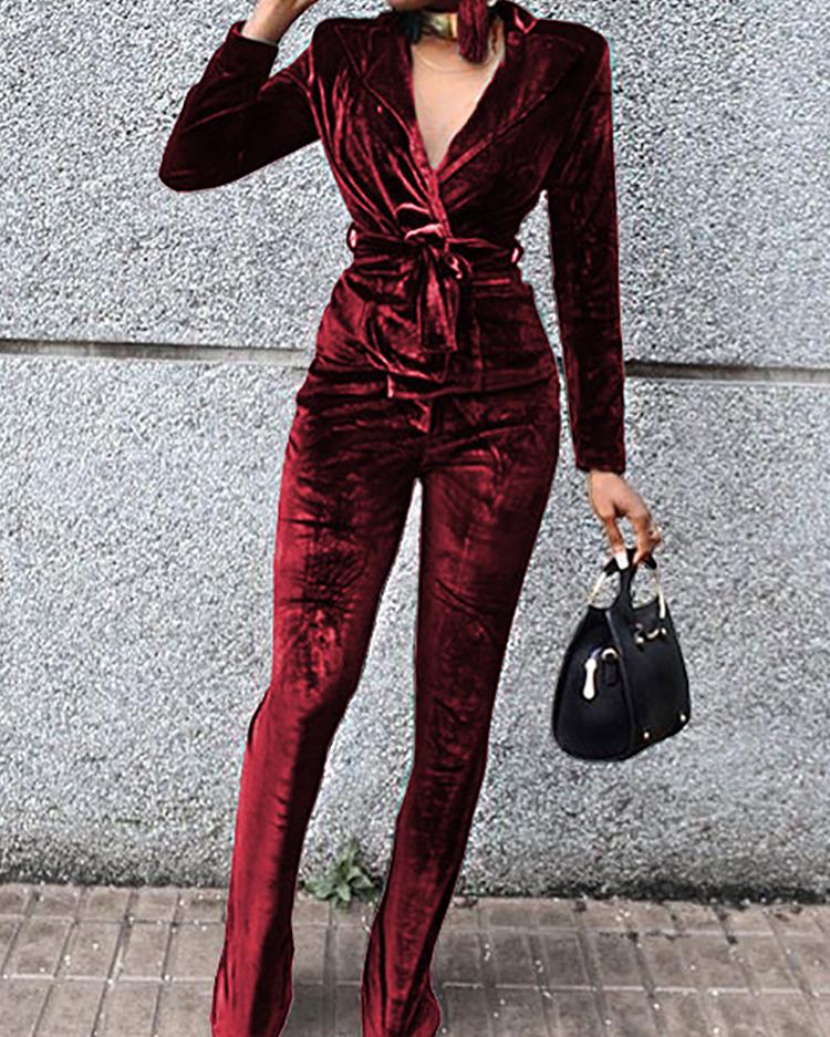 

Velvet Wrapped Tied Waist Suit Sets