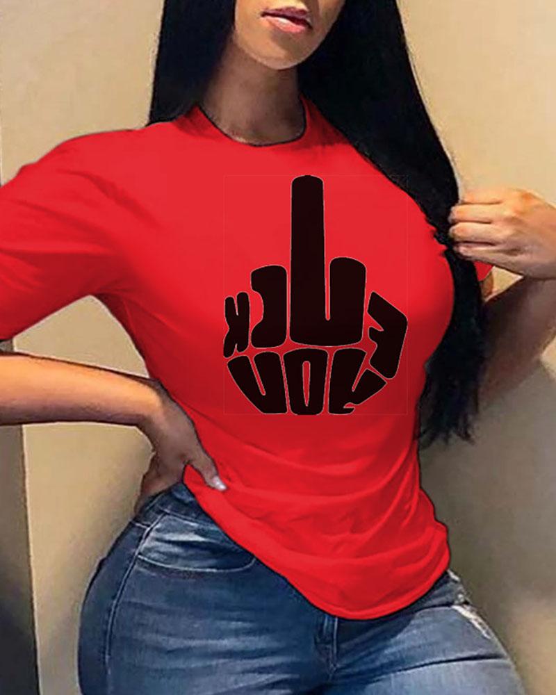 

Slogan Print Short Sleeve Casual T-shirt, Red
