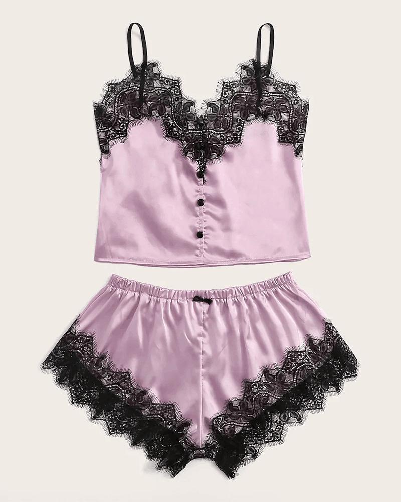 

Spaghetti Strap Cami Set, Pink