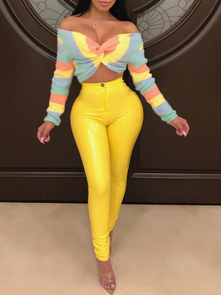 

PU High Waist Pencil Pants, Yellow