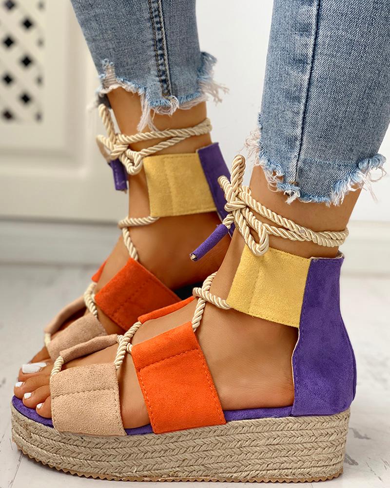 

Suede Rope Design Espadrille Wedge Sandals, Purple