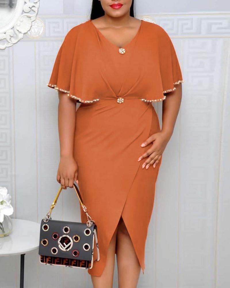 

Beaded Ruffles Design Slit Irregular Dress, Orange