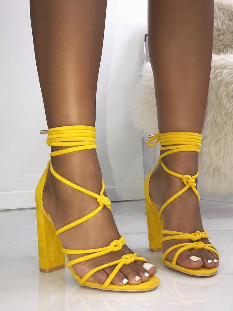 

Knot Strappy Chunky Heels Sandals, Yellow