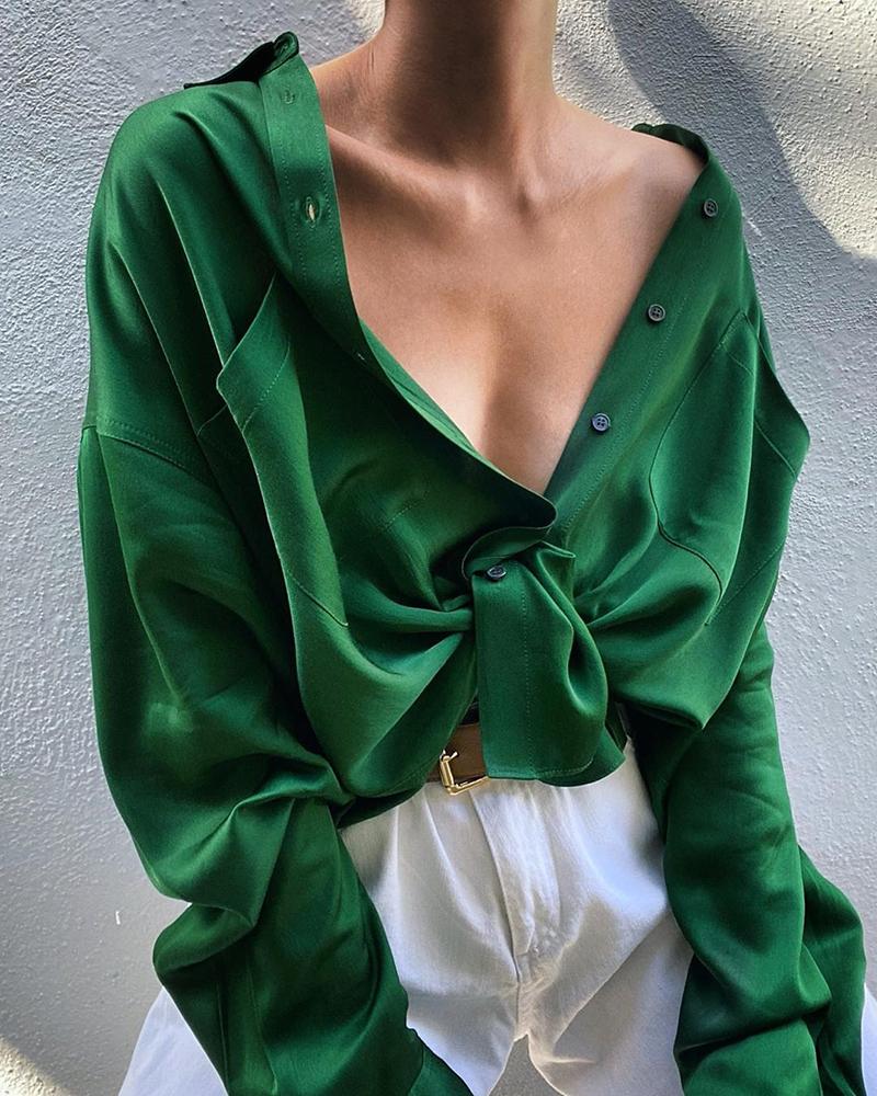 

Solid Buttoned Long Sleeve Casual Shirt