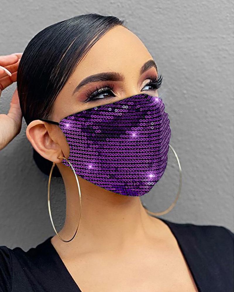 

Sequins Colorblock Breathable Mouth Mask, Purple