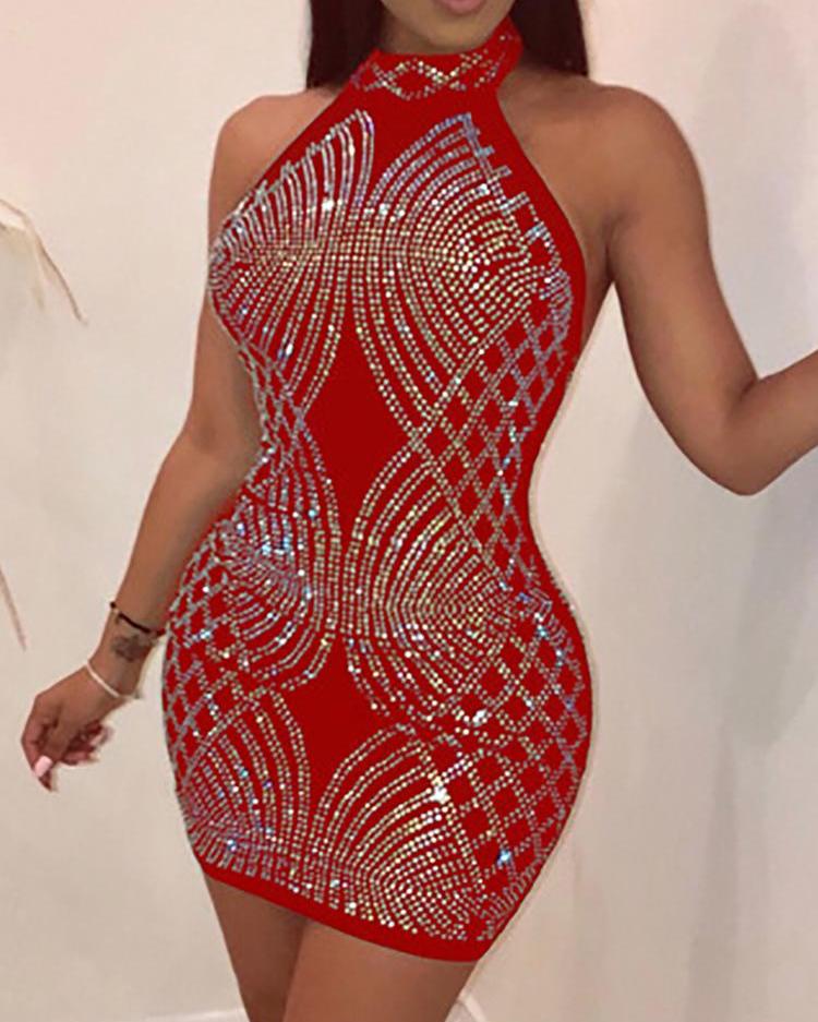 

Halter Hot Stamping Open Back Party Dress, Red