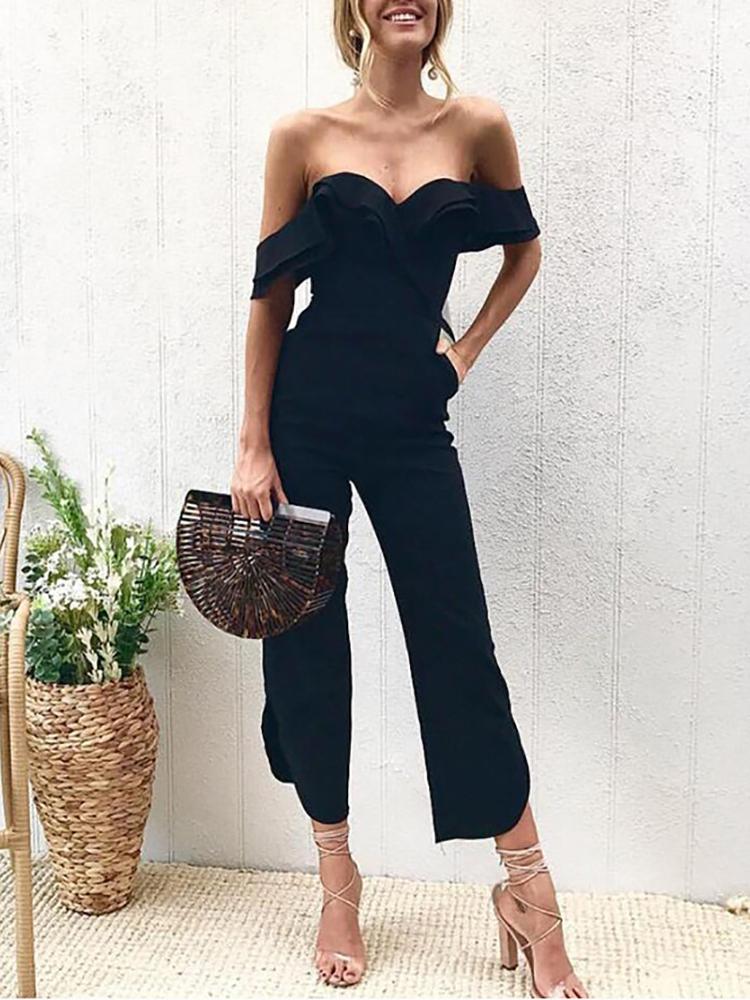 

Stylish Layered Off Shoulder Jumpsuit, Black