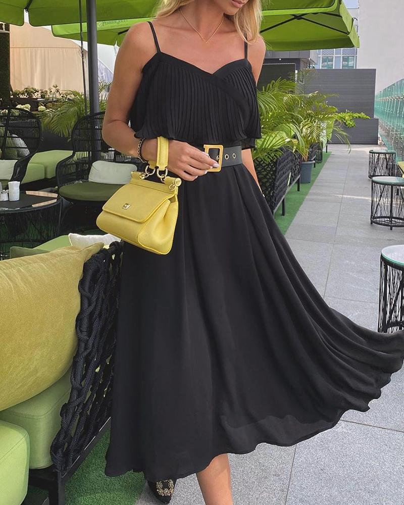 

Ruffles Spaghetti Strap Maxi Dress, Black