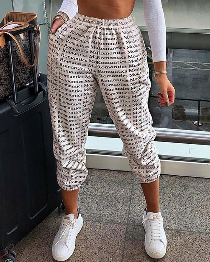 

Letter Print Casual Pants, Beige