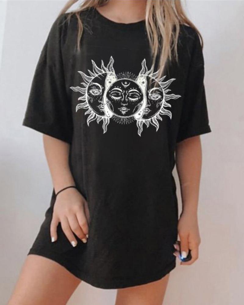 

Print Loose Round Neck T-shirt, Black