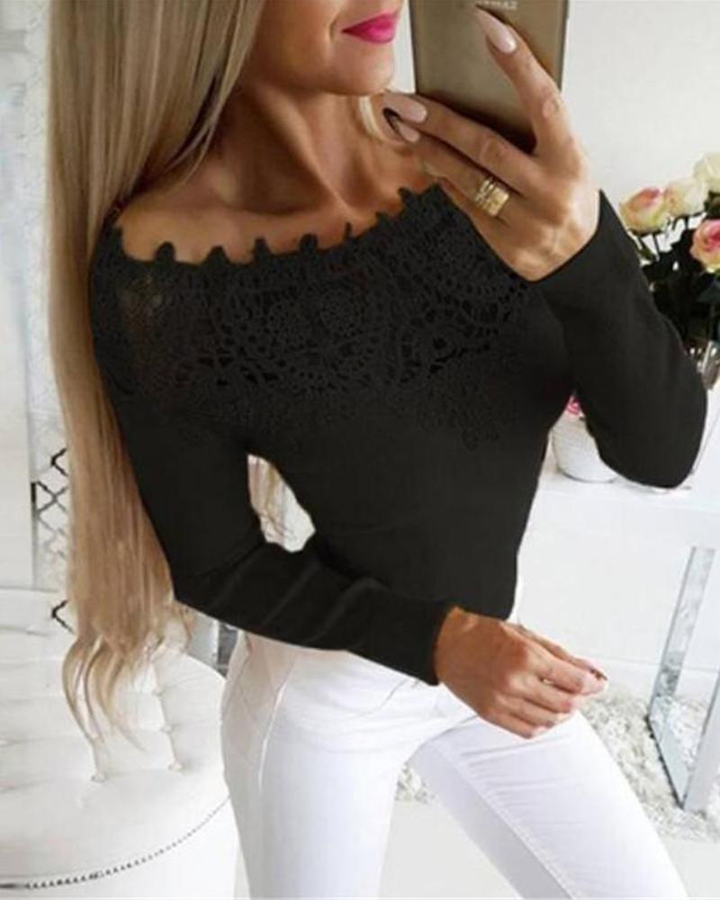 

Off Shoulder Lace Trim Top, Black