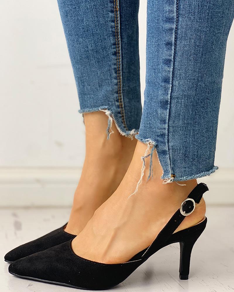 

Pointed Toe Suede Slingback Heels, Black