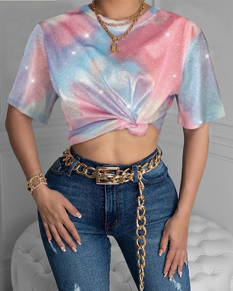 

Tie Dye Print Short Sleeve Casual T-shirt, Multicolor