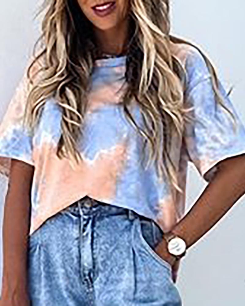 

Tie Dye Print Short Sleeve Casual T-shirt, Multicolor