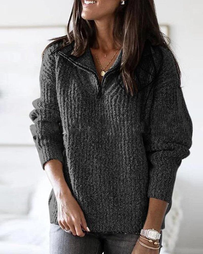 

Zip Neck Long Sleeve Sweater, Black