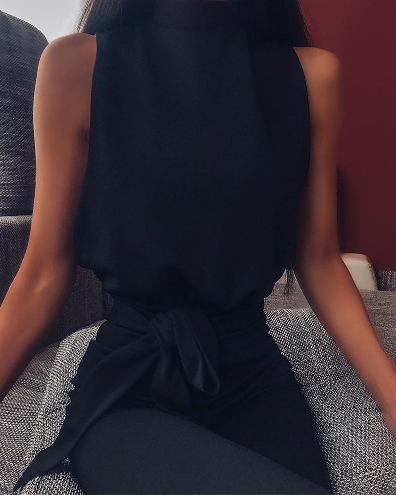 

Solid Sleeveless Top & Pants, Black