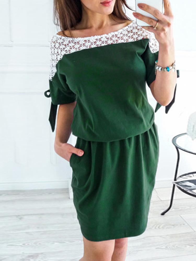 

Hollow Out Crochet Insert Tie Sleeve Casual Dress
