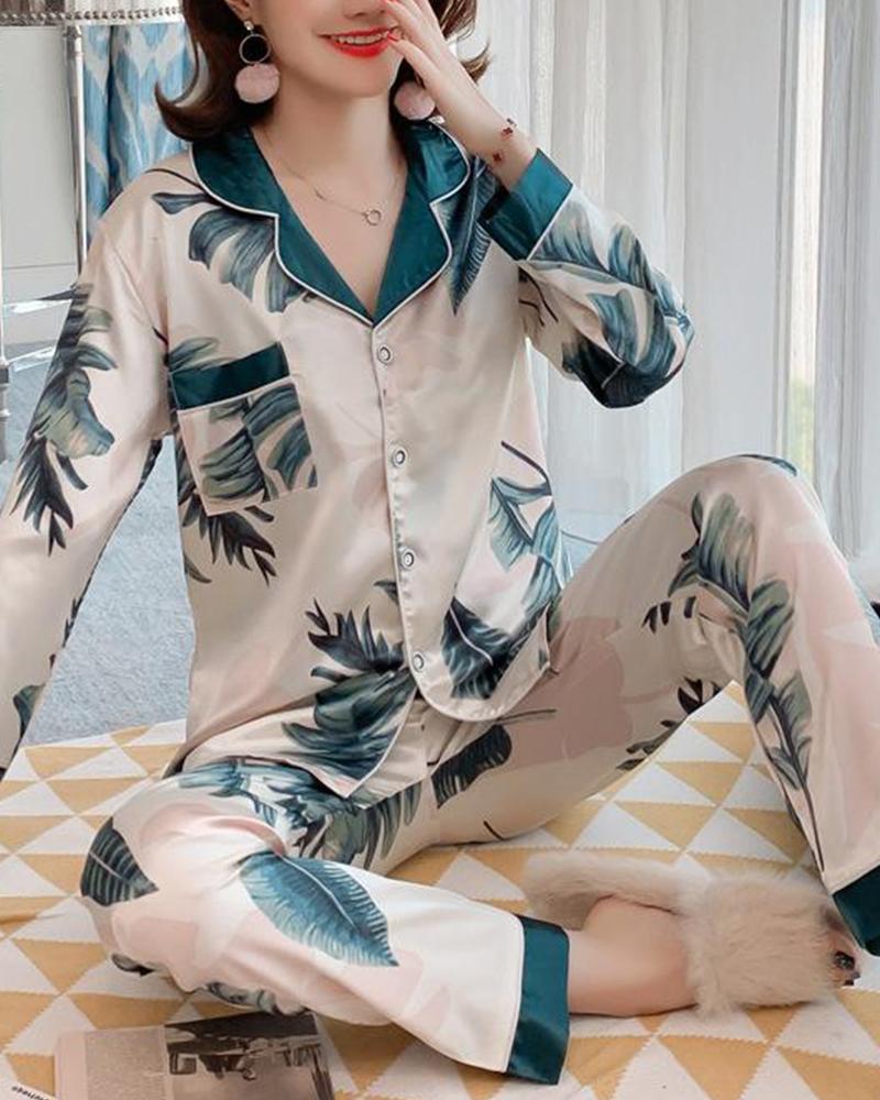 

Satin Two-Piece Pajama Set, Champagne