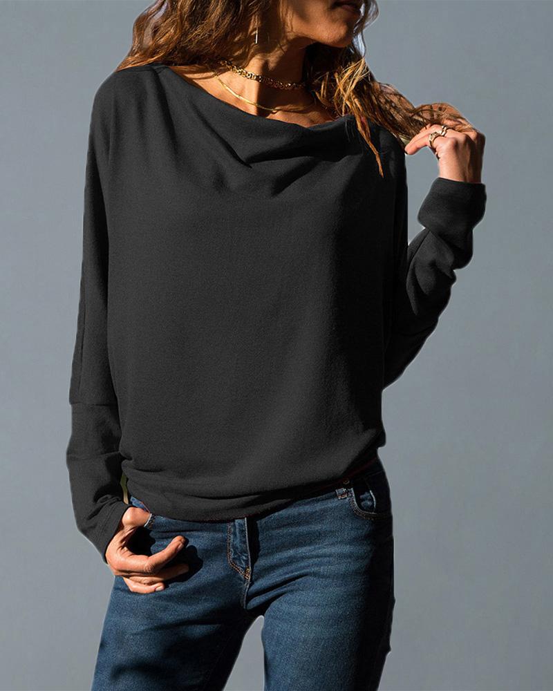

Solid Batwing Sleeve Casual T-Shirt, Black