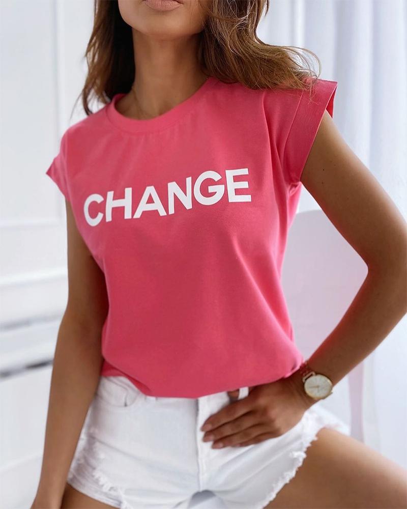 

Change Letter Print T-Shirt, Hot pink
