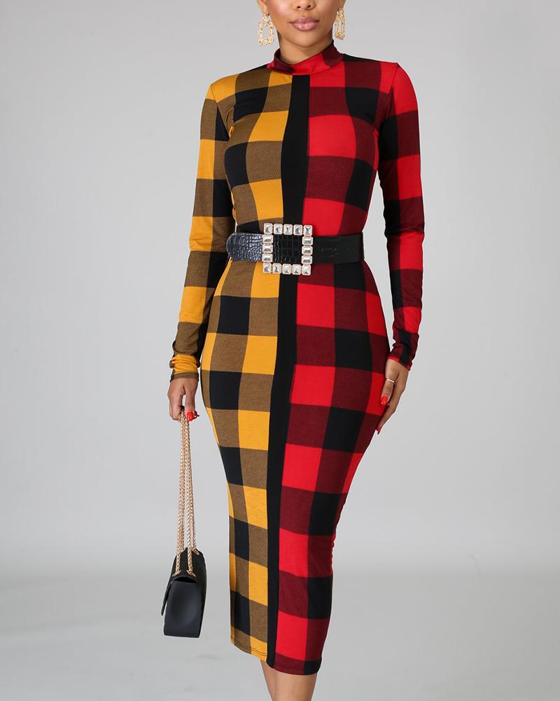 

Two-Tone Plaid Midi Dress, Multicolor